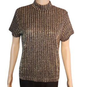 Laura Tyler Shirt Womens Gold Black Shimmery Ribbed Size Medium